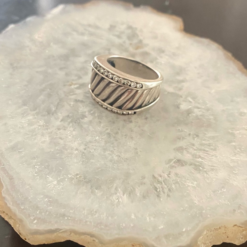 David Yurman Sterling Silver Cable Cigar Band Ring with Diamonds Size 6